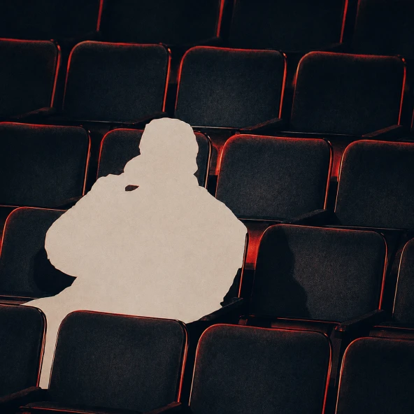 A person sitting alone in an empty cinema