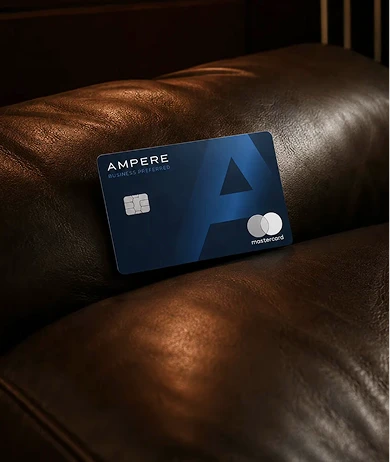 An Ampere card resting on a leather sofa